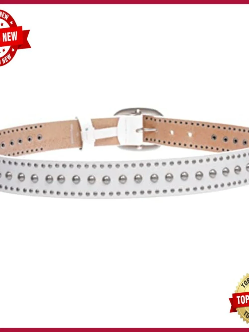 Oval Buckle Studded Leather Belt - Casual Cowhide Belt